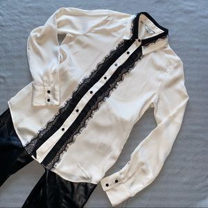 Guess cream and black tuxedo blouse